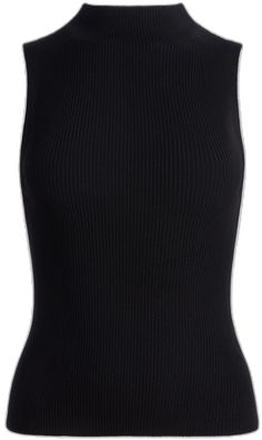 Ribbed High Stretch Top For Night Out, Fitted Tank Top For Layering In Fall, Chic High Stretch Ribbed Tops, Black Ribbed Elastane Tops, High Stretch Knit Top For Spring, High Stretch Spring Knit Top, Casual Ribbed Bodycon Top, Fitted Casual Turtleneck Knit Top, Chic Fitted Knit Mock Neck Top