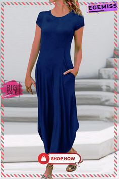 Casual Solid Patchwork O Neck Straight Dresses(7 Colors) Blue Plain Dresses For Summer, Blue Plain Summer Dresses, Blue Summer Dresses Plain, Solid Color Non-stretch Short Sleeve Maxi Dress, Short Sleeve Non-stretch Maxi Dress, Solid Non-stretch Short Sleeve Maxi Dress, Casual Blue Plain Dress, Short Sleeve Solid Color Shift Maxi Dress, Casual Non-stretch Short Sleeve Maxi Dress