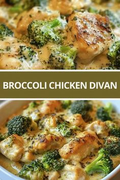 broccoli chicken and cauliflower casserole is shown in two different images