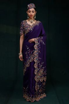 Shop for Rishi and Soujit Purple Embroidered Scallop Border Saree With Blouse for Women Online at Aza Fashions Embroidered Purple Georgette Pre-draped Saree, Purple Chanderi Pre-draped Saree For Reception, Unstitched Purple Pre-draped Saree With Dori Work, Purple Pre-draped Saree With Zari Work For Reception, Purple Georgette Blouse With Intricate Embroidery, Purple Pre-draped Saree With Dori Work, Semi-stitched Embroidered Fabric For Reception In Purple, Semi-stitched Embroidered Fabric For Reception, Purple, Multicolor Pre-draped Saree With Dori Work For Designer Wear