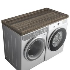 a washer and dryer sitting next to each other in front of a white background