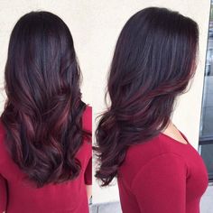 Perfect+Burgundy+Balayage Burgundy Balayage On Black Hair, Burgundy Ombre Hair, Balayage On Black Hair, Ombre Hair Ideas, Burgundy Balayage, Brown Ombre Hair Color, Hair Burgundy, Brown Ombre Hair, Black Ponytail Hairstyles