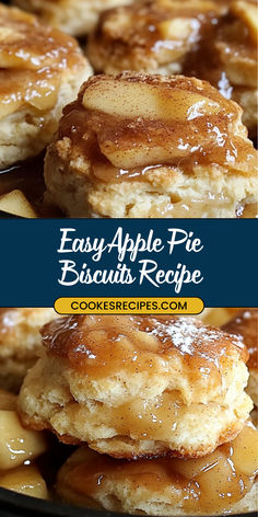 two images of apple pie biscuits with syrup