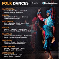 the poster for folk dances part 3, featuring dancers in colorful outfits and headgear