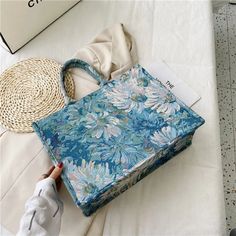 • Main Material: Canvas• Closure Type: Zipper• Lining Material: Polyester• Number of handles/straps: Single• Interior: Cell Phone Pocket• Size: 16"W x 12"H x 6"D• Item # 46030106• Import Product• Shipping Worldwide Flower Luxury, Big Tote Bags, Floral Handbags, Painting Flower, Womens Designer Handbags, Fancy Bags, Pretty Bags, Designer Handbag, Casual Tote