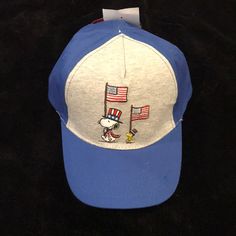 Brand New Peanuts Berkshire Fashions Snoopy And Child With Flags Men’s Hat, Blue Grey Colors, Panel 2, Thanksinv:20 Accessories Brand, Peanuts Snoopy, Accessories Branding, Blue Gray, Hats For Men, Blue Grey, Peanut, Accessories Hats, Gray Color