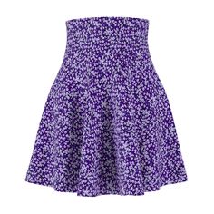 This adorable print has a deep purple background with dainty flowers throughout. A versatile fit skater skirt with a cozy, soft touch and a casual look. Add a cute denim or white jacket with a pair of sandals for a complete look.  Print developed by Paula of P.S. Crafts & Gifts.  .: 95% Polyester 5% Spandex .: Versatile fit .: Printed on care label in black color .: White thread color .: Assembled in the USA from globally sourced parts Printed and designed in the USA Casual High Waist Mini Skirt For Spring, Casual High-waisted Mini Skirt For Spring, Spring Fitted Flared Mini Skirt, Casual High Waist Skirt With Floral Print, Casual High-waist Skirt With Floral Print, Casual High Waist Floral Print Skirt, Casual High-waisted Floral Print Skirt, Casual Short Skirt For Spring, Casual Cotton Mini Skirt For Spring