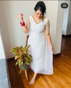 Long Frocks Neck Designs, Onam Outfits, Simple Frock Design, Casual Frocks, Simple Kurti Designs, Designer Kurti Patterns