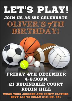 Sports Birthday Party Invitations Sports Birthday Invitations, Basketball Birthday Parties, Sports Theme Birthday, Ball Birthday Parties, Sports Birthday Party, Ball Birthday, Sports Birthday, Sports Party, Sports Themed Party