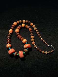 coral and agate necklace by uddiyanaart on Etsy Traditional Orange Jewelry For Healing, Traditional Orange Healing Jewelry, Orange Natural Stones Beads, Bohemian Orange Gemstone Beads And Cabochons, Bohemian Orange Gemstone Beads, Bohemian Polished Red Coral Beads, Bohemian Red Coral Polished Beads, Traditional Orange Beads With Natural Stones, Traditional Orange Necklace With Natural Stones