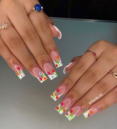 Fun Birthday Nails, Regular Nails, Spring Nyc, Strawberry Nails, Cute Pedicures, Nail Summer, Colored Acrylic Nails