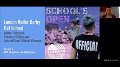 an advertisement for the school's roller derby, featuring a woman with blue hair