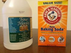 a bottle of baking soda next to a carton of flour monk's pure baking soda