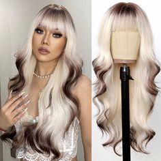 PRICES MAY VARY. 🌟 Material: This long wavy platinum blonde wig is crafted from high-quality heat-resistant synthetic fibers that can withstand temperatures up to 150°C (300°F). The soft texture mimics the feel of natural hair, offering a skin-friendly and comfortable wearing experience that lasts throughout the day. This durable wig is designed for long-term use and boasts a realistic appearance for a natural look. 🌟 Wig Type: This 26 inch long platinum blonde curly wig with bangs is specific Wig Curls, White Wigs, Long Platinum Blonde, Wigs For White Women, Blonde Curly Wig, Long Blonde Wig, Cute Bangs, Wavy Wigs, 613 Blonde