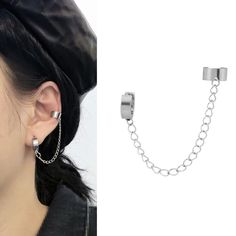 Grunge Accessories, Bone Earrings, Ear Chain, Punk Jewelry, Style Punk, Double Chain, Trendy Earrings, Ear Cuffs