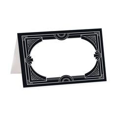 a black and white card with an art deco design on the front, blank for text