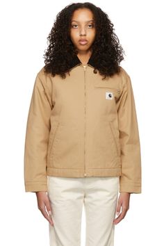 Beige Detroit Jacket by Carhartt Work In Progress on Sale Cotton Utility Jacket With Corduroy Collar For Streetwear, Cotton Utility Jacket With Corduroy Collar For Work, Single Breasted Cotton Utility Jacket For Streetwear, Womens Carhart, Carhartt Jacket Women's, Corduroy Jacket Womens, Cotton Twill Jacket, Detroit Jacket, Brown Corduroy Jacket