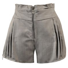 Casual shorts. Textile: made of high quality grey wool. Size: 40(L) (size of the waist: 74 cm, hip size: 98 cm, length of the trouser leg measured along the side seam: 36 cm, width of the trouser leg: 58 cm). Orders: possible to order in every size. Time required to complete order, one week. Design: Picturesque vertical trimming of trouser legs on the sides in the form of harmonica. Pockets on the sides, hidden in seams. High waisted, with metal zip at the front.  (! The discounted price applies Grey Jersey Dress, Grey Texture, Coral Shirt, Light Summer Dresses, Elegant Pant, Fur Collar Coat, Tweed Shorts, Circle Dress, Leather Corset