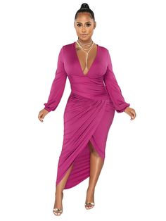 Material:80-90% Polyester & 30% Spandex.Features:High waist.ruched. long sleeve. deep v-neck. solid color. split. slim. sexy. maxi dresses.Style: Casual Run Small. Order One Size Up Ruched V-neck Maxi Dress For Night Out, V-neck Ruched Maxi Dress For Night Out, Ruched V-neck Maxi Dress, Ruched Surplice Neckline Maxi Dress For Date Night, Bodycon Long Sleeve Ruched Maxi Dress, Date Night Ruched Maxi Dress With Surplice Neckline, V-neck Stretch Maxi Dress With Ruched Details, V-neck Ruched Stretch Maxi Dress, Chic Stretch Maxi Dress With Surplice Neckline