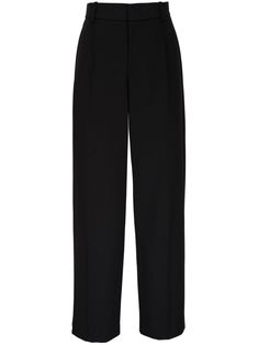 black pintuck detailing tailored design wide leg mid-rise hook and zip fly fastening belt loops two diagonal pockets to the sides two rear welt pockets straight hem Vince Clothing, Versace Outfit, Yoko London, Tailored Design, Tailored Trousers, Ski Wear, Lady Dior, Welt Pockets, Bottoms Pants