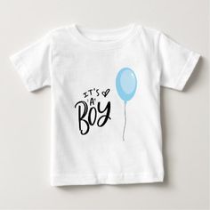 It's A Boy with Blue Balloon Baby T-Shirt - baby gifts giftidea diy unique cute Unisex Pre-shrunk T-shirt For First Birthday, Blue Cotton T-shirt For First Birthday, Blue Short Sleeve T-shirt For First Birthday, Playful Cotton T-shirt For Gender Reveal, White Cotton T-shirt For First Birthday, Blue Crew Neck T-shirt For First Birthday, Playful Blue Tops With Name Print, Blue Graphic Print T-shirt For First Birthday, Playful Letter Print T-shirt For Gender Reveal