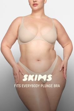 This lightly lined, buttery-soft scoop bra is engineered for an ultra-comfortable, barely-there fit with innovative cup technology to fit in between sizes. Features flexible, supportive underwire, adjustable straps, and hook and eye back closure. Fits true to your SKIMS bra size. | SKIMS Plunge Bra | Light Neutral | 34DDD | Fits Everybody Scoop Bra, Plunge Bra, Be True To Yourself, Fit In, Bra Sizes, Adjustable Straps, Bra