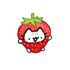 a drawing of a strawberry with a hello kitty face on it