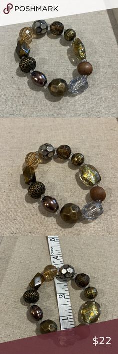 Premier Designs Barcelona Stretch Bracelet with Tiger Eye and Beads Bead Shop, Tigers Eye, Matte Gold, Tiger Eye, Tigers