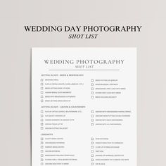 a wedding photography checklist is shown with the words,'wedding day photography shot list '