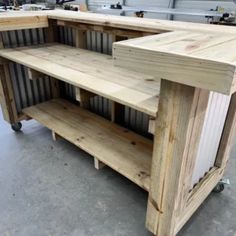 a large wooden table sitting on top of a floor