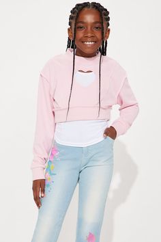 Available In Pink. Long Sleeve Crew Neck Heart Cut Out Tank Top Included Model Wears Size 10/12 Tank: 67% Polyester 29% Cotton 4% Elastane Sweater: 55% Cotton 45% Polyester Imported | Mini Break It Down Cut Out Long Sleeve in Pink size 10/12 by Fashion Nova Heart Cut Out, Pink Long Sleeve, Matching Dresses, Girl Top, Pink Fashion, Clothes For Sale, Fashion Nova, Jumpsuit Romper, Cut Out