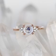 Imogene Ring with a 1.3 ct Fluorite Quartz in 14k Rose Gold - Ready to Size and Ship - MIDWINTER CO. Gem Engagement Rings, Diamond Mines, Diamond Alternatives, Colored Gems, Round Rings, Studio Lighting, Salt And Pepper Diamond, Real Diamonds, Diamond Bands