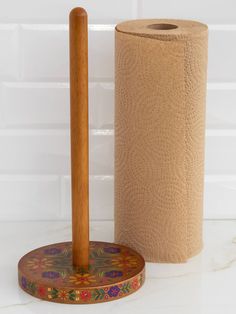 Wooden Paper Towel Holder - Folk Flower-view 1 Fun Paper Towel Holder, Funky Kitchen Accessories, Diy Wooden Paper Towel Holder, Useful Housewarming Gift, Cute Paper Towel Holder, Natural Life Home Decor, Cute Kitchen Towels, Thrifting Home Decor, Paper Towel Holder Ideas