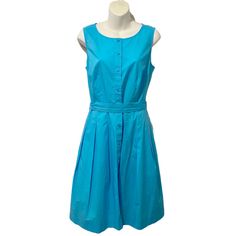 Brand New With Tags Lovely Turquoise Blue Color Sleeveless, Button Down, A-Line 100% Cotton Removable Tie-Waist Belt Clean, Smoke-Free Home Blue Sleeveless Dresses With Buttons, Blue Sleeveless Knee-length Dress With Buttons, Light Blue Sleeveless Dress With Buttons, Blue Knee-length Sleeveless Dress With Buttons, Blue Cotton Sleeveless Dress For Work, Blue Sleeveless Dress With Button Closure For Spring, Classic Sheath Dress, Red Sleeveless Dress, Turquoise Blue Color