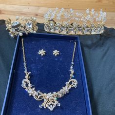 Gorgeous Tiara Set Only Worn Once. In Pristine Condition! Gold With Crystal Embellishments. Bracelet Has Pearls. Price Negotiable, Will Take Reasonable Offers. Will Consider Selling Individually Crystal Embellishment, Womens Jewelry Bracelets, Tiara, Embellishments, Womens Sizes, Women Jewelry, Bracelet, Crystals, Gold