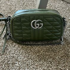 Olive Green Authentic Gucci Purse In Excellent Condition Some Wear On The Trim And Pen Mark On The Interior. Comes With Dust Bag. Gucci Purse, Bags Gucci, Gucci Crossbody, Body Color, Gucci Bags, Body Colour, Gucci Bag, Cross Body, Olive Green