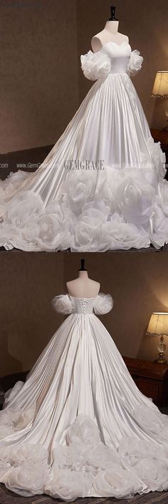 the wedding dress is made out of white fabric