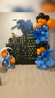 balloons and decorations are displayed on the table