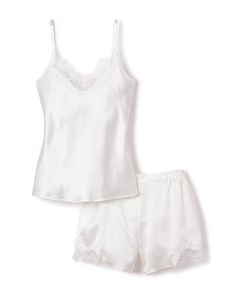 Women's Silk Lace Cami Short Set in White Pajamas Women Silk, Elegant Summer Sleepwear For Loungewear, Elegant Summer Loungewear Sleepwear, Elegant Camisole Sleepwear For Loungewear, Elegant Camisole Sleepwear For Bedtime, Elegant White Bedtime Set, Elegant Camisole Sleep Sets, Elegant Sleep Sets With Camisole, Elegant Bedtime Camisole With Spaghetti Straps