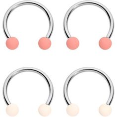 four pairs of piercings with pink and white balls on the end, set of 4