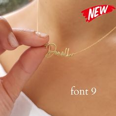 Personalized Name Necklace-Gold Name Necklace-Perfect Gift for Her-Sterling Silver Name Necklace Solid Gold Name Necklace-Christmas Gifts Here is a dainty, delicate and simple, yet classy minimalist Name  Necklace. The perfect gift for yourself and your loved ones  Features [] Made to Order [] Material Option: High Quality 925 Sterling Silver-14K Solid Gold (Both Name and the Chain 100% real. It's not plated) []Dimensions: Depending on your font choice, height sizes range from 10mm to 6mm lowercase. [] Color Options: Sterling Silver -Gold Plated-Rose Gold Plated---- 14K Solid Yellow Gold-14K Solid White Gold                                         PACKAGE 🎁 All items are gift wrapped with care and sent in protective packaging to ensure safe delivery to every customer. Customizable Gold Charm Necklace For Birthday, Gold Charm Necklace With Custom Name For Birthday, Gold Charm Necklace For Birthday With Custom Name, Gold Sterling Silver Name Necklace As Gift, Gold Sterling Silver Charm Necklace With Custom Name, Custom Name Gold Necklace For Gift, Rose Gold Jewelry For Christmas Birthday Gift, Gold Charm Necklace With Name For Birthday Gift, Minimalist Gold Name Necklace For Gift