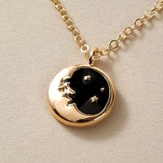 This Unique Piece Is A Wonderful Addition To Your Wardrobe And Your Style; Sure To Get Lots Of Compliments! Gshmjh00m00m6a2 Black Jewelry With Moon Charm For Party, Black Moon Charm Jewelry For Party, Celestial Black Necklace For Gift, Celestial Black Round Pendant Necklace, Black Necklace With Moon Charm, Black Round Necklace With Moon Charm, Crescent Moon Face, Boho Celestial, Aries Necklace