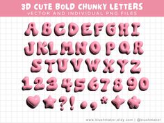 Pink Letters Alphabet, Chunky Letters, Cartoon Alphabet, Cute Alphabet, Alphabet Font, Letters Alphabet, Scrapbook Book, Lettering Alphabet Fonts, Cute Letters