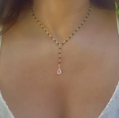 Gorgeous Rose Quartz and Black Onyx Lariat necklace. 16-18 adjustable with a 2 1/4 lariat drop. 2024 Jewelry, Slouch Socks, Whimsical Jewelry, Metalwork Jewelry, Fancy Necklace, Black Beaded Jewelry, Jewelry Accessories Ideas, Rose Quartz Necklace, Dope Jewelry