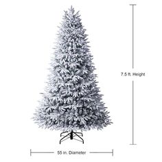 a white christmas tree is shown with the measurements for it's base and height