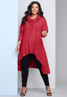 Drawstring Cowl-Neck Ultra Femme Tunic | Fullbeauty Outlet Raspberry Dip, Tunic Outfit, Accessory Ideas, Cowl Neck Tunic, Design Drawings, Fashion Design Drawings, Swimsuits For All, Dip Dye, High Low Hem