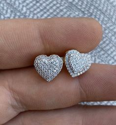 "Amazing womens/girls heart stud earrings Solid 925 sterling silver! 14k gold plated Stamped 925 for authenticity Wont turn your ears green! 2ct vvs man made diamonds Icy stones! SUPER ICY...Must see in the sun! About 0.4\" (10.5mm) wide perfect large size! Pair weighs around 3.5 grams Screw backs for a secure fit!" Anniversary Earrings With Heart Charm, Heart Charm Round Earrings For Anniversary, 14k Gold Heart Earrings With Diamond Cut, Everyday Heart Cut Cubic Zirconia Jewelry, Vvs Clarity Diamond Earrings For Valentine's Day, Diamond White Heart Earrings For Gift, Diamond Cut Heart Shaped Fine Earrings, Valentine's Day Round Diamond Earrings With Vvs Clarity, Valentine's Day Heart Cut Cubic Zirconia Earrings