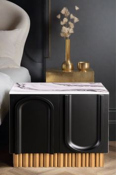 Black and white marble top, black and gold nightstand 36w Faux Marble, Marble Top, Wood Colors, Solid Wood, Shelves, Wood, Gold, Black, Color