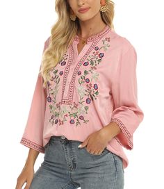 PRICES MAY VARY. Elevate your wardrobe with Higustar's embroidered tops for women, perfect for any occasion. This is a very lightweight women's top. Stand out in style with our mexican floral embroidered top, a unique and beautiful addition to your wardrobe. This is a very lightweight women's top. Stay on-trend this summer with our womens boho tops and blouses, featuring intricate embroidery and comfortable fits. Embrace the bohemian style with our embroidered mexican peasant blouse, a versatile Mexican Peasant Blouse, Peasant Shirt, Loose Tunic, Boho Shirts, Embroidery Blouse, Peasant Blouse, Tunic Blouse, Blouse Patterns, Boho Chic Fashion