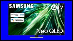 the samsung tv is shown with an ad for it's new qled logo